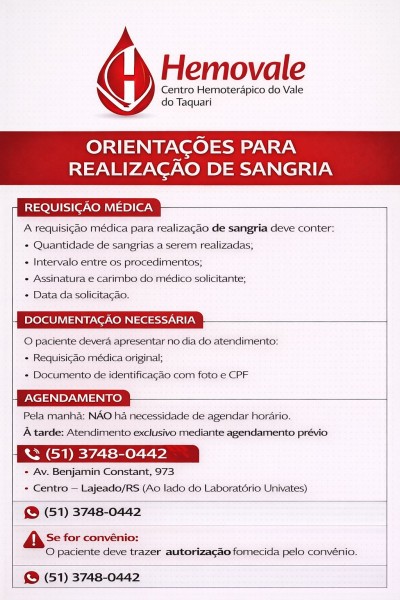Orientações para realização da Sangria